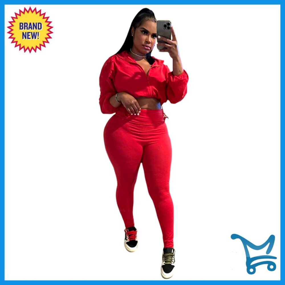 Oversized Zip Up Crop Jacket with Bodycon Pant Set Y2K Chic Tracksuit